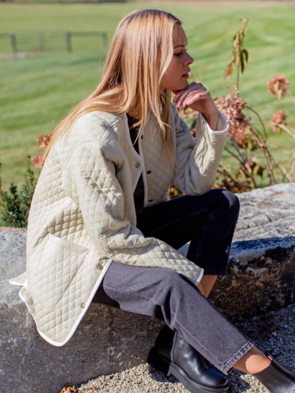 $178 Emerson Fry Quilted Jacket in Butter Cream Organic Cotton Size Small